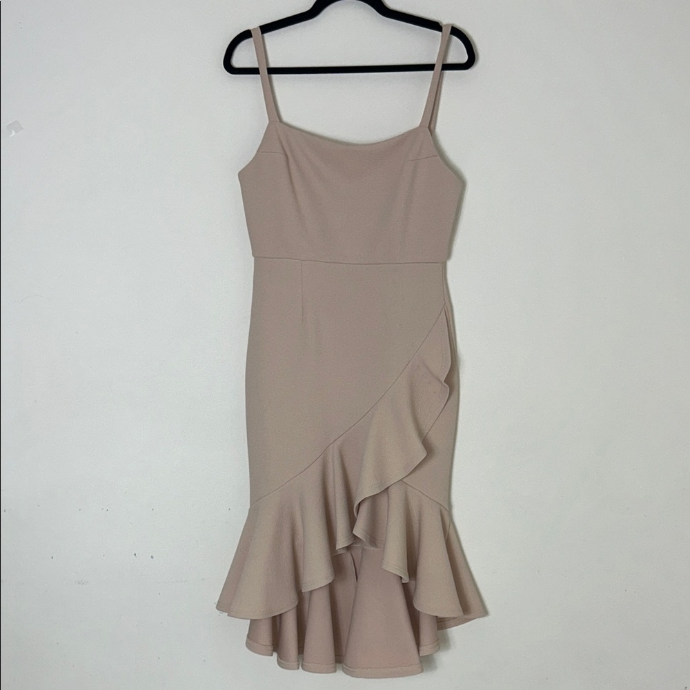 Neutral Ruffled Midi Dress with Square Neck - Picture 4 of 7